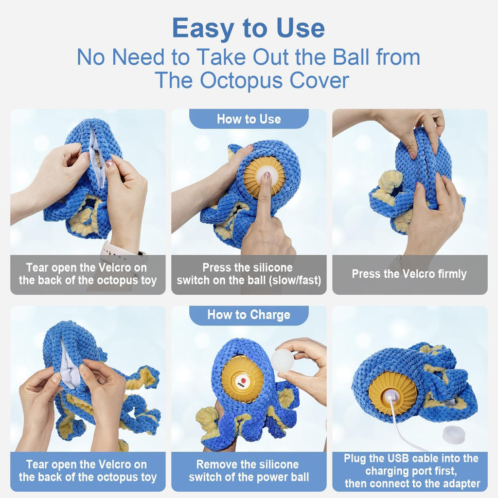 Interactive Dog Toys Octopus,Durable Automatic Jumping Dog Toy to Keep Them Busy,Squeaky Moving Tug of War Dog - view 3