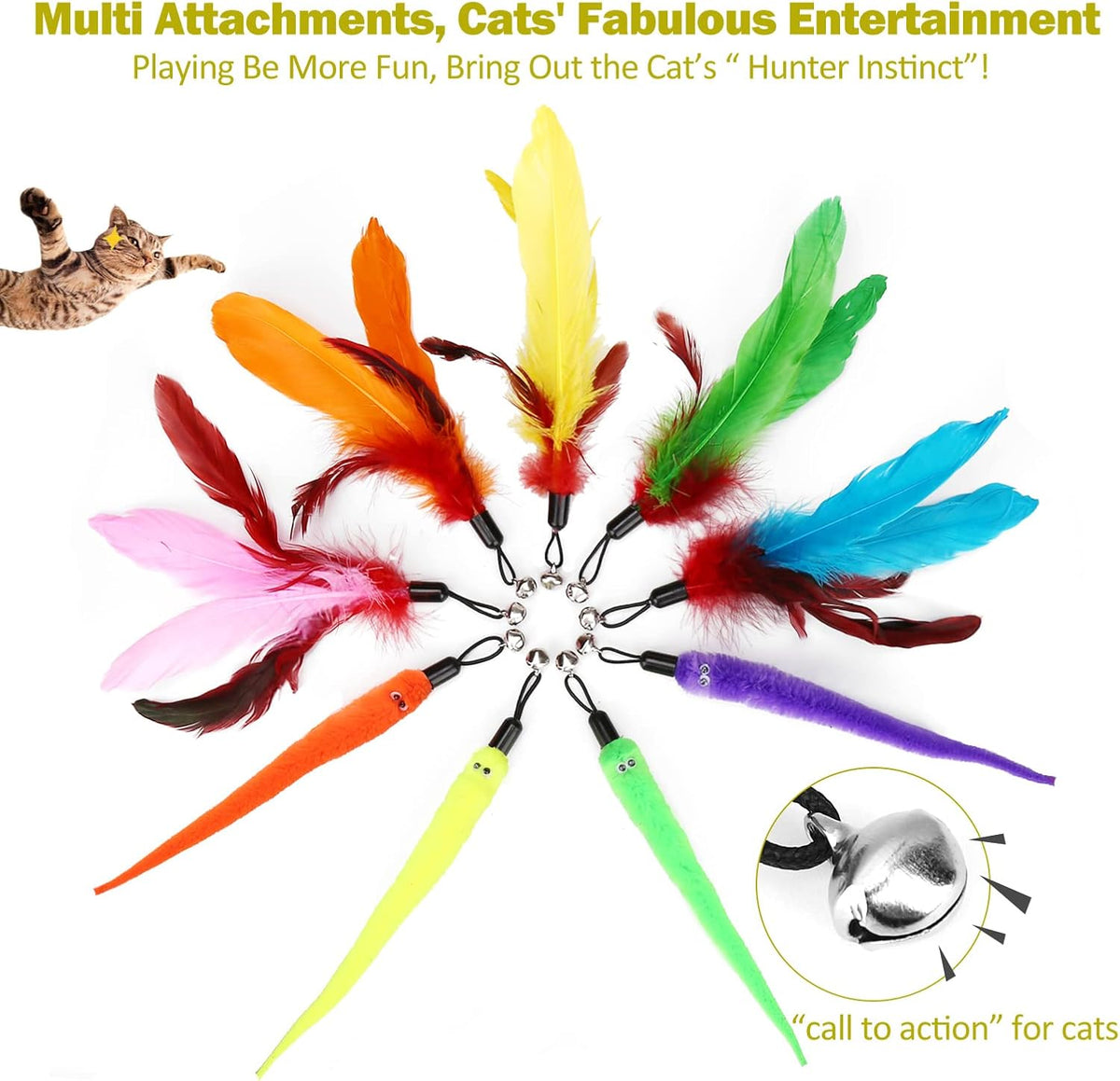 Cat Toys for Indoor Cats, Interactive Cat Toy 2PCS Retractable Wand Toy and 9PCS Cat Feather Toys Refills, Fun - view 5