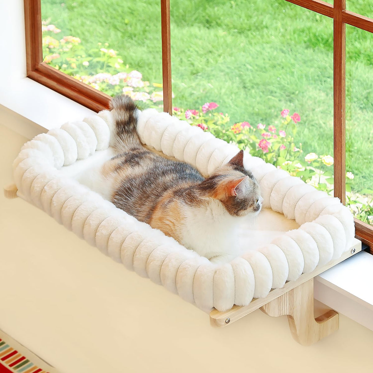 Zakkart SnugCloud Cat Window Perch with 4-Sided Bolster - Orthopedic Cat Hammock for Window Sill - Solid Hardw