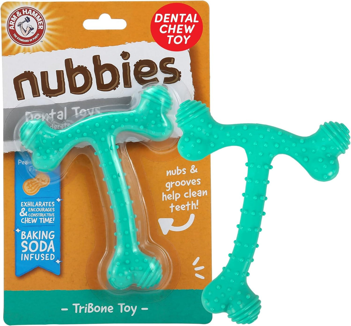 Arm & Hammer Nubbies T-Bone Dental Dog Chew Toys, Peanut Butter Flavor - Durable Nylon Chewing Toys for Dogs, 
