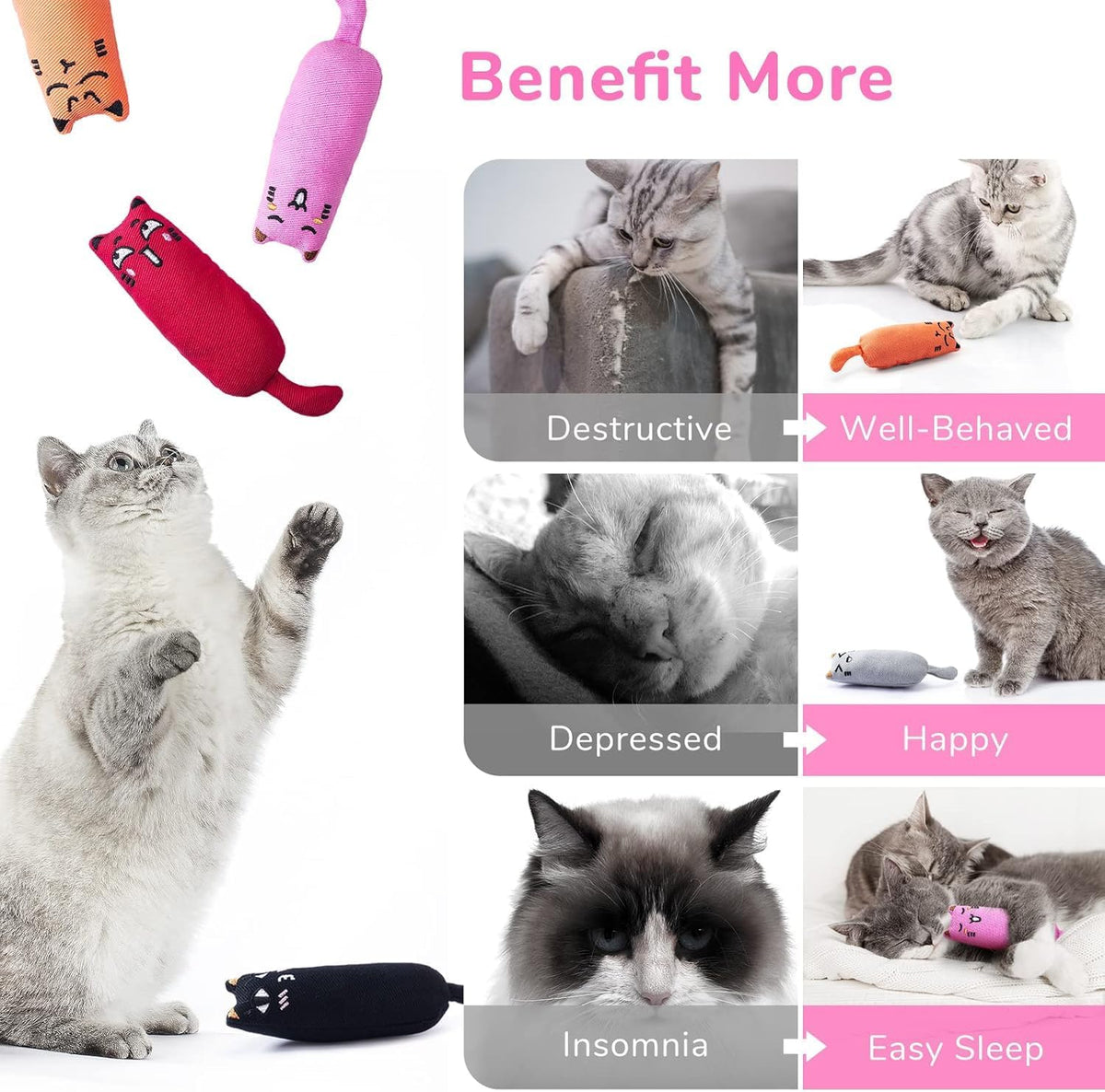 Legendog 5Pcs Bite Resistant Catnip Toy for Cats,Catnip Filled Cartoon Mice Cat Teething Chew Toy - view 4