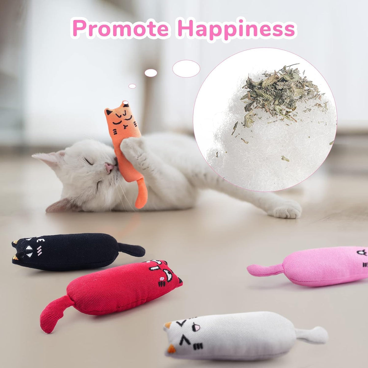 Legendog 5Pcs Bite Resistant Catnip Toy for Cats,Catnip Filled Cartoon Mice Cat Teething Chew Toy - view 3