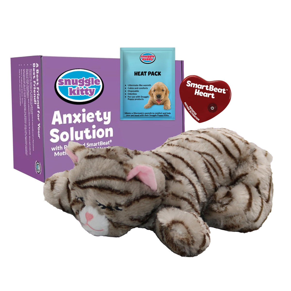 Snuggle Kitty Heartbeat Cat Toy for Kittens and Cats with Real-Feel Pulse and Heat Pack, Calming Sleep Aid for