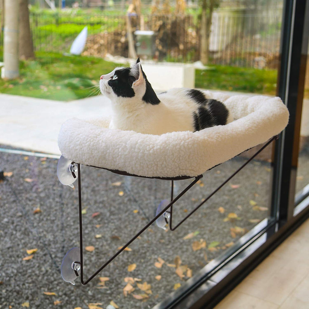 Zakkart Cat Window Perch - 100% Metal Supported from Below - Comes with Warm Spacious Pet Bed - Cat Window Ham