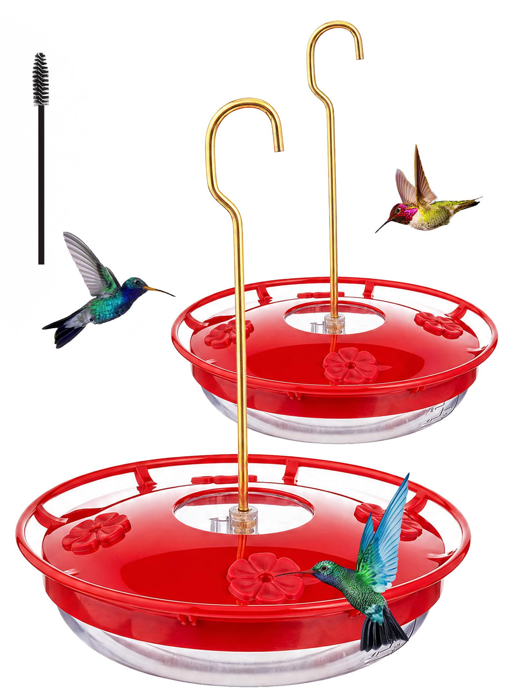 FEED GARDEN Hummingbird Feeders for Outdoors, 2 Pack 16oz Leak-Proof Dish-Style Nectar Feeder Built-in Ant Moa