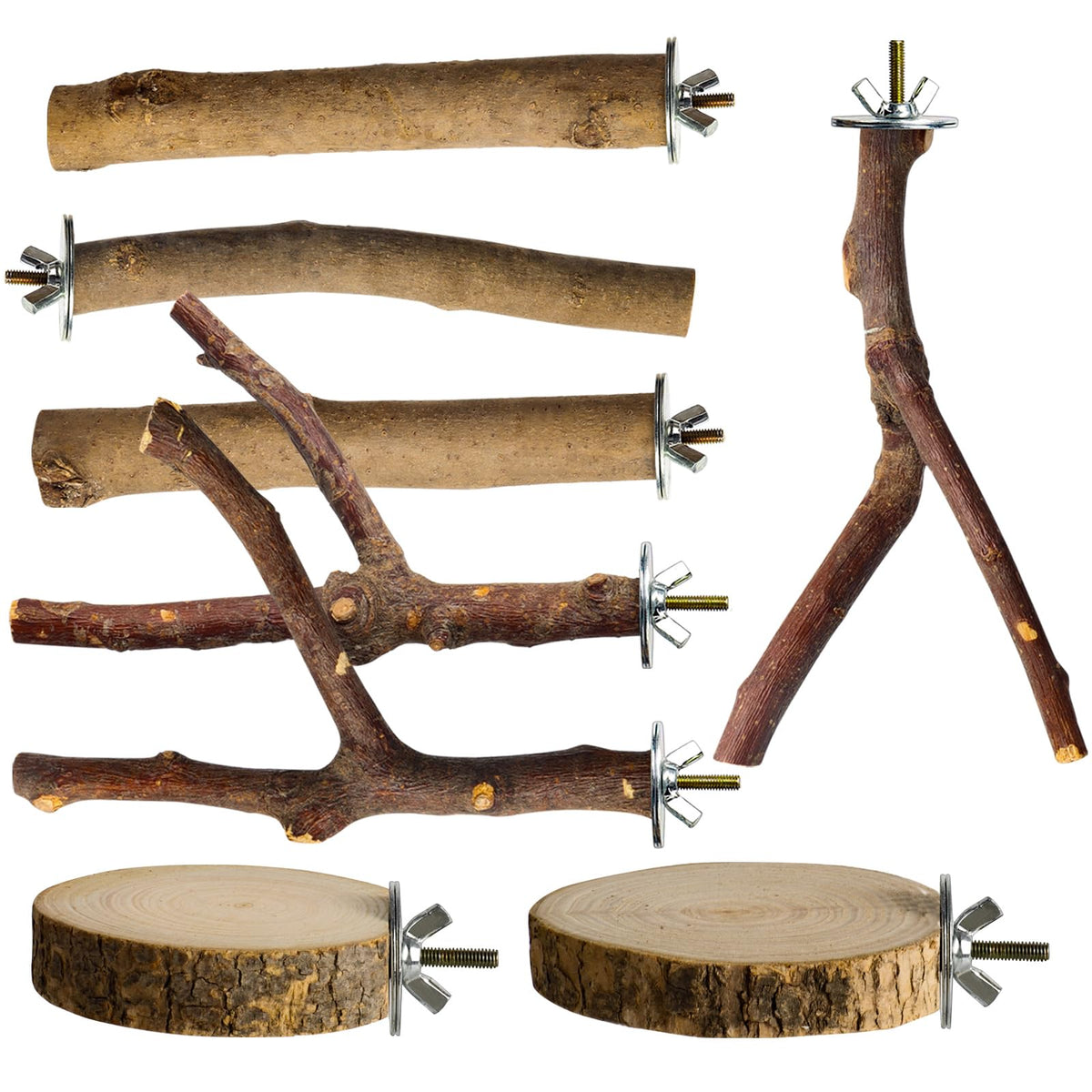 8 Pack Natural Wood Bird Perches, Parrot Perch Stand Bird Cage Accessories for Budgerigar Cockatiels, Conures,