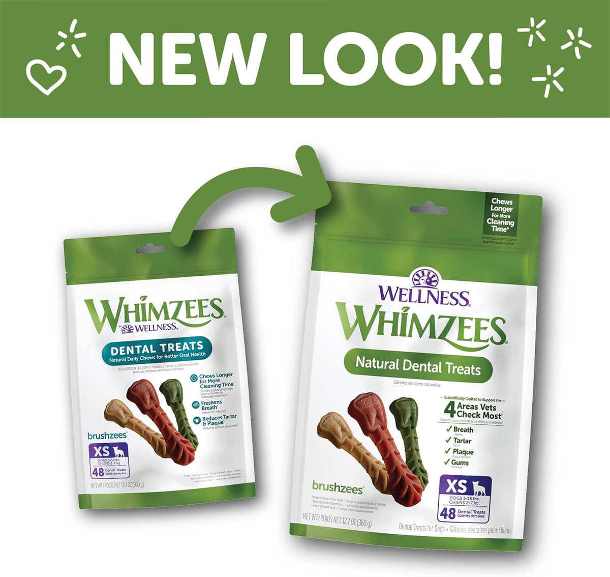 WHIMZEES Wellness Brushzees Dog Dental Treats, Natural Chews, Extra Small Size Stick, (48 Count) - view 3