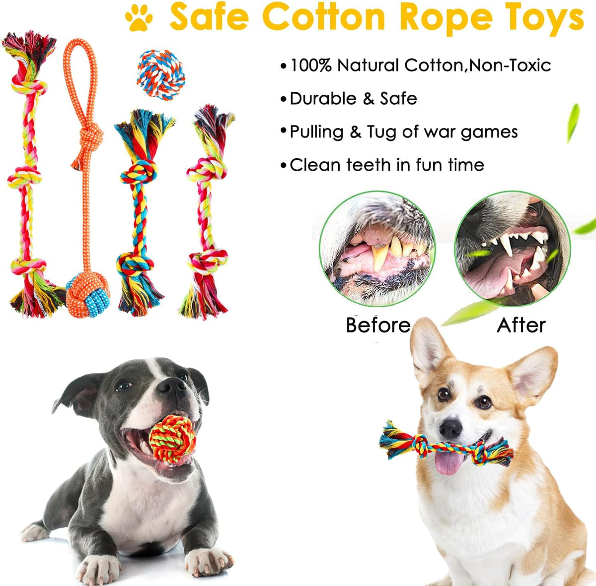 Dog Toys 25 Pack for Fun and Teeth Cleaning, Puppy Chew Toys Pack with Squeak Plush Toy,Squeaky Toy Balls,Tug  - view 5