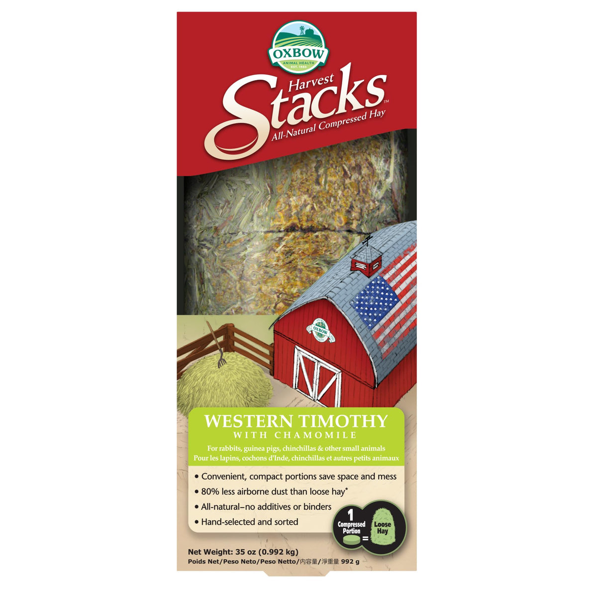 Oxbow Harvest Stacks, Western Timothy Hay with Chamomile, Guinea Pig Hay, Small Pet Bunny Supplies, Western Ti