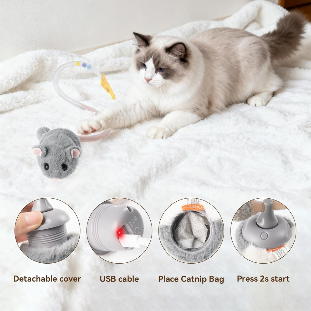 Migipaws Interactive MigiMouse Cat Toy 360° Rolling & Spin with Wiggling Tail for Indoor Cats Smart Motion Sen - view 6