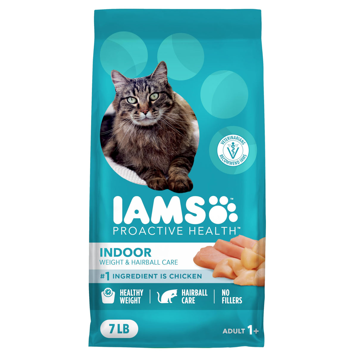 IAMS Proactive Health Indoor Weight Control & Hairball Care Adult Dry Cat Food, Chicken & Turkey Recipe, 7 lb.