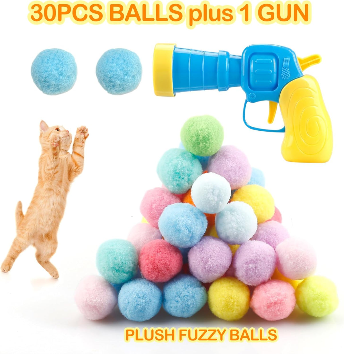 MeoHui 31Pcs Cat Ball Toy Launcher Gun,Cat Balls Fetch Toy,30Pcs Plush Fuzzy Balls Launcher Cat Toy for Cats w - view 3