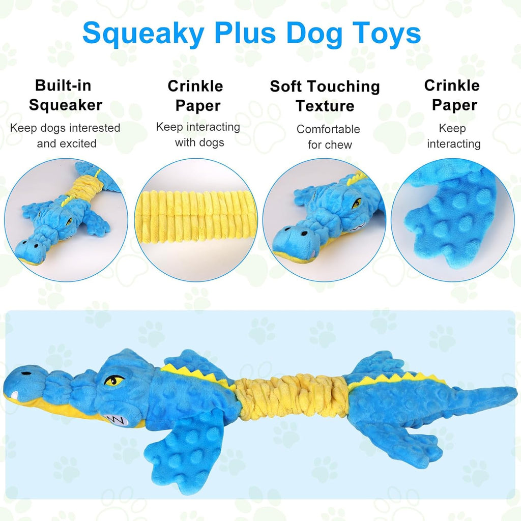 Homounter Dog Toys Cute Crocodile Squeaky Plush Pet Toy for Small to Large Breeds Interactive Chew Toy with Wh - view 2