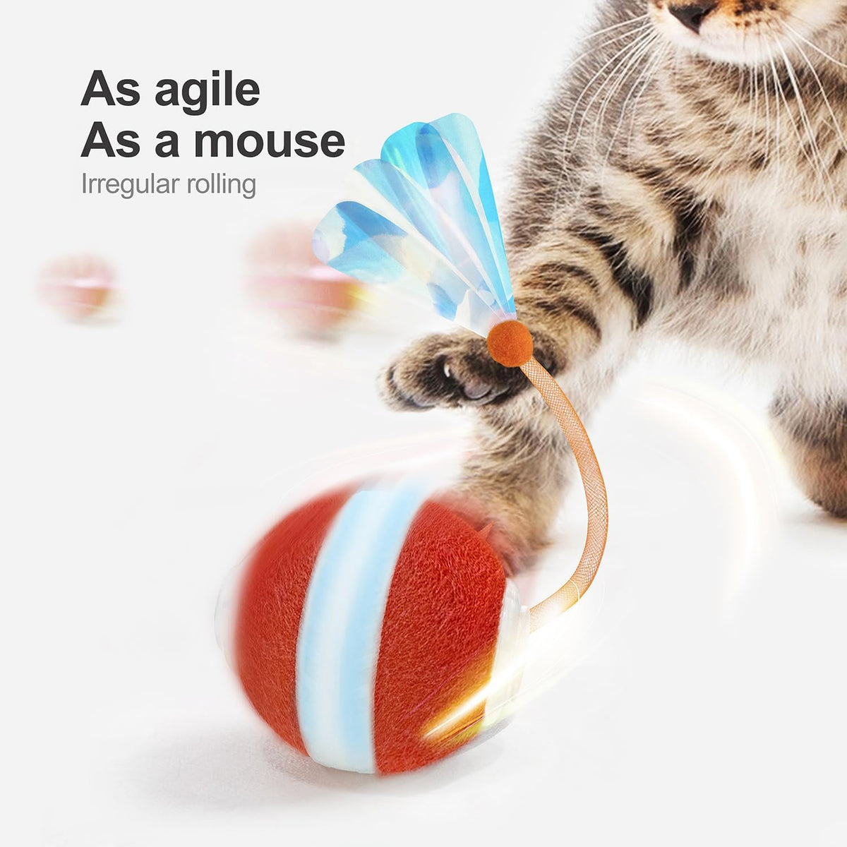 Interactive Cat Toys for Indoor Cats,The 3rd Generation Agile Moving Cat Ball with Elastic Mesh Tail,Automatic - view 2