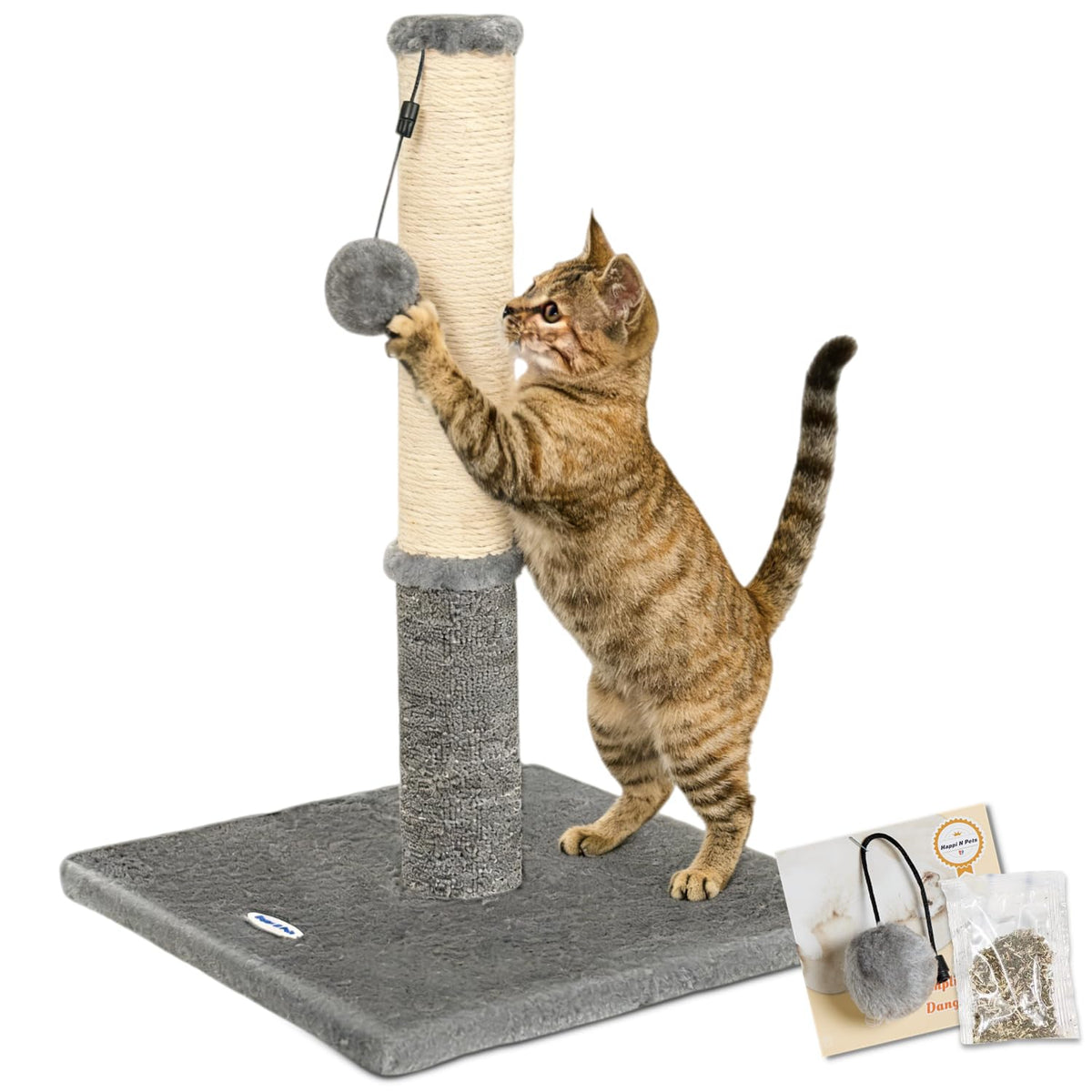 Happi N Pets Cat Scratching Post, Cat Scratcher for Indoor Cats, Sisal Scratching Post & Carpet Post in One, S