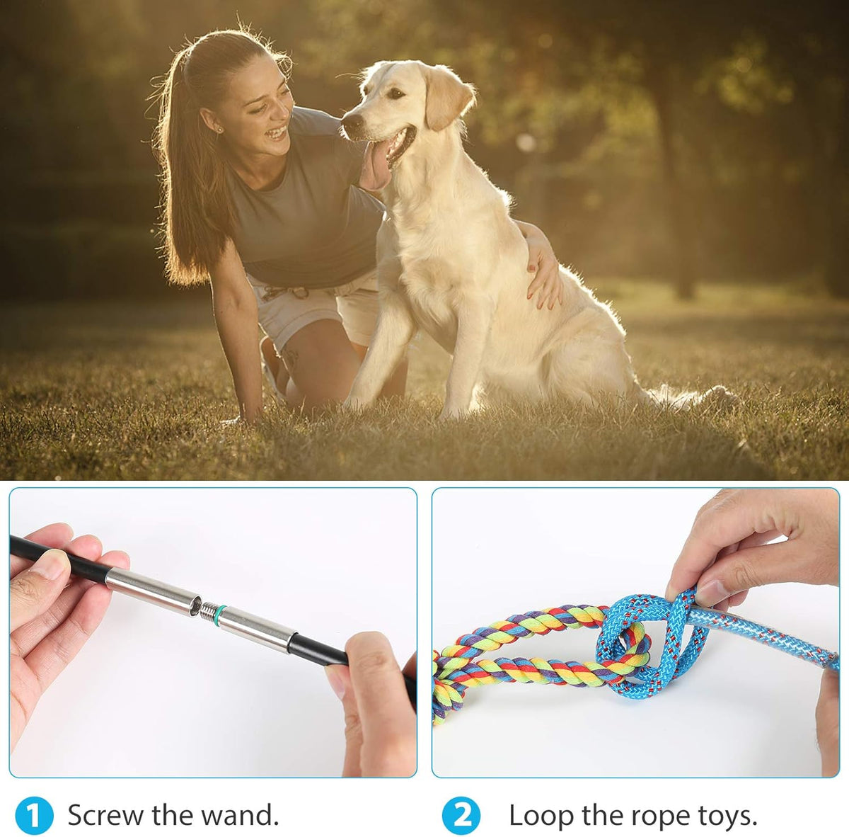 DIBBATU Flirt Pole for Dogs Interactive Dog Toys for Large Medium Small Dogs Chase and Tug of War, Dog Teaser  - view 5