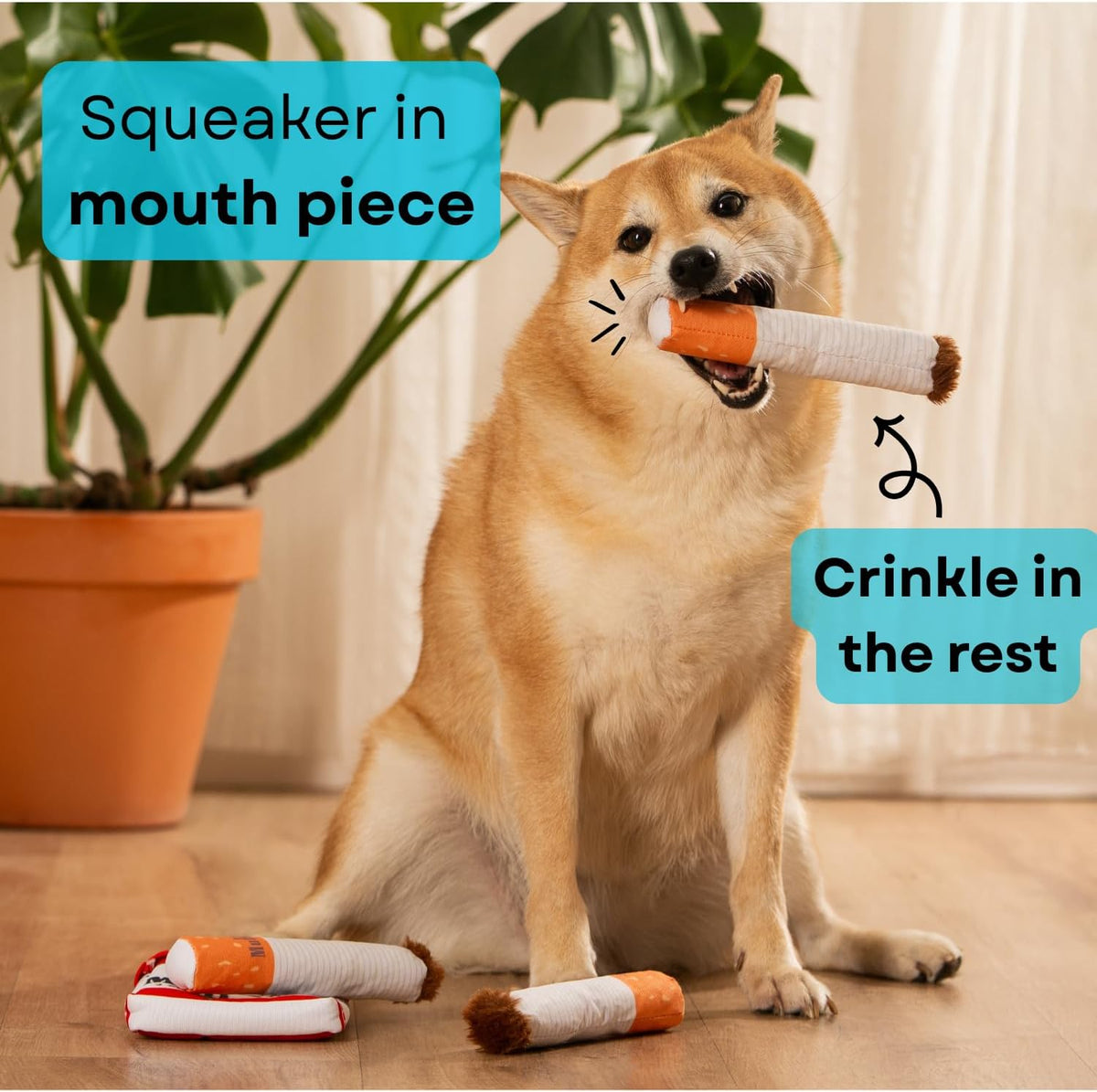 Nestpark Muttboro Doggy Cigs Funny Dog Toys - Parody Plush Squeaky Crinkle Interactive Dog Toy - Hide and Seek - view 4