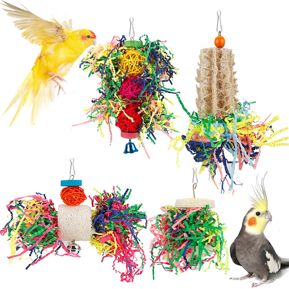 Foraging Toys Parakeet Chewing Hanging Toy Shredded Paper Bird Cage Accessories for Conure Cockatiel Budgies L