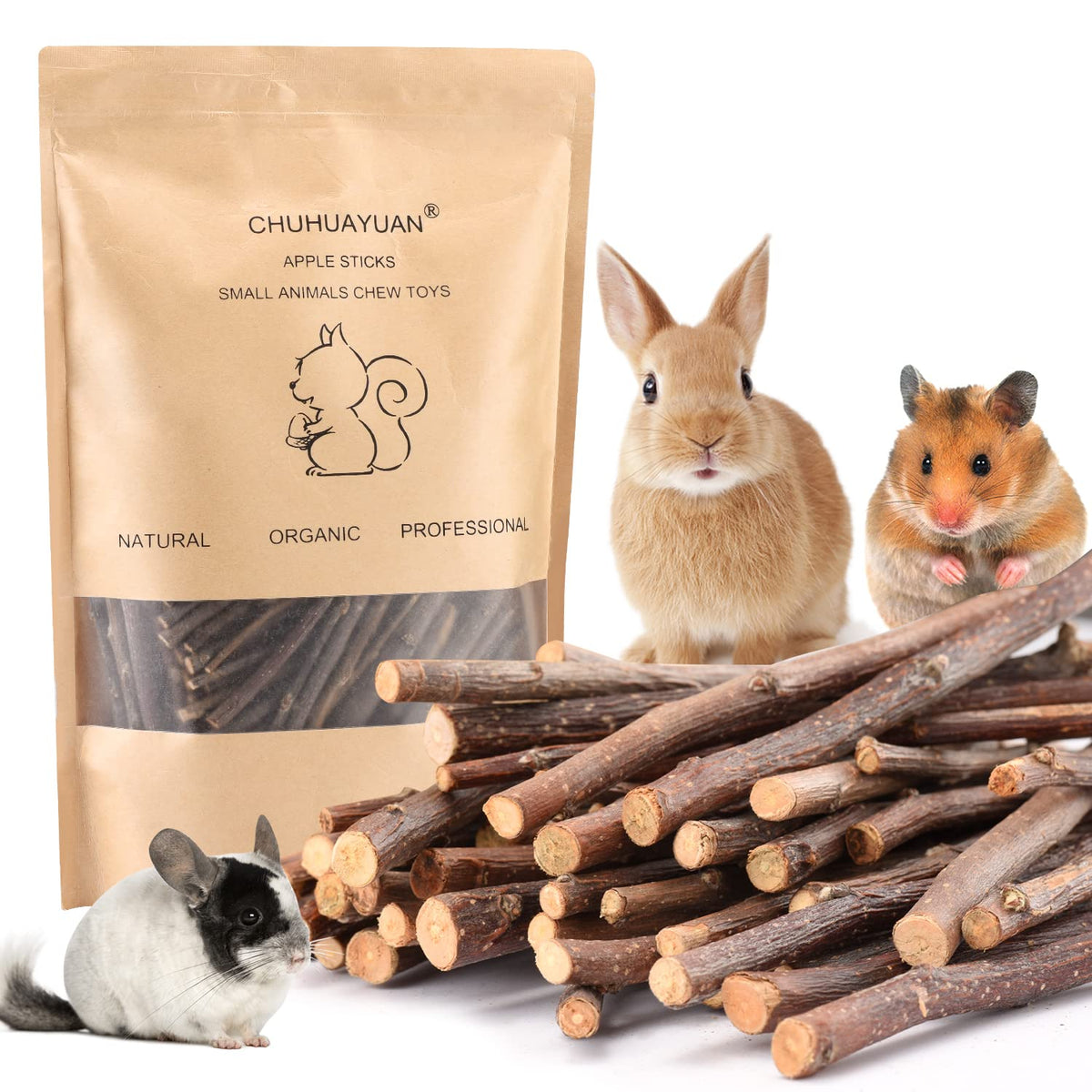 Natural Apple Sticks, 500g Treats Food for Small Animals, Chew Toys for Chinchilla Guinea Pigs Rabbit Squirrel
