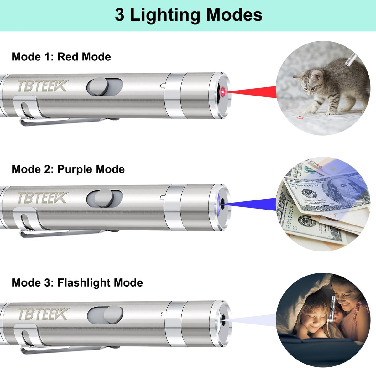 Cat Toys, Rechargeable, 3 Light Modes & 5 Fun Patterns, Portable Interactive Kitten Pet Dog Cat Mouse Toy for  - view 3
