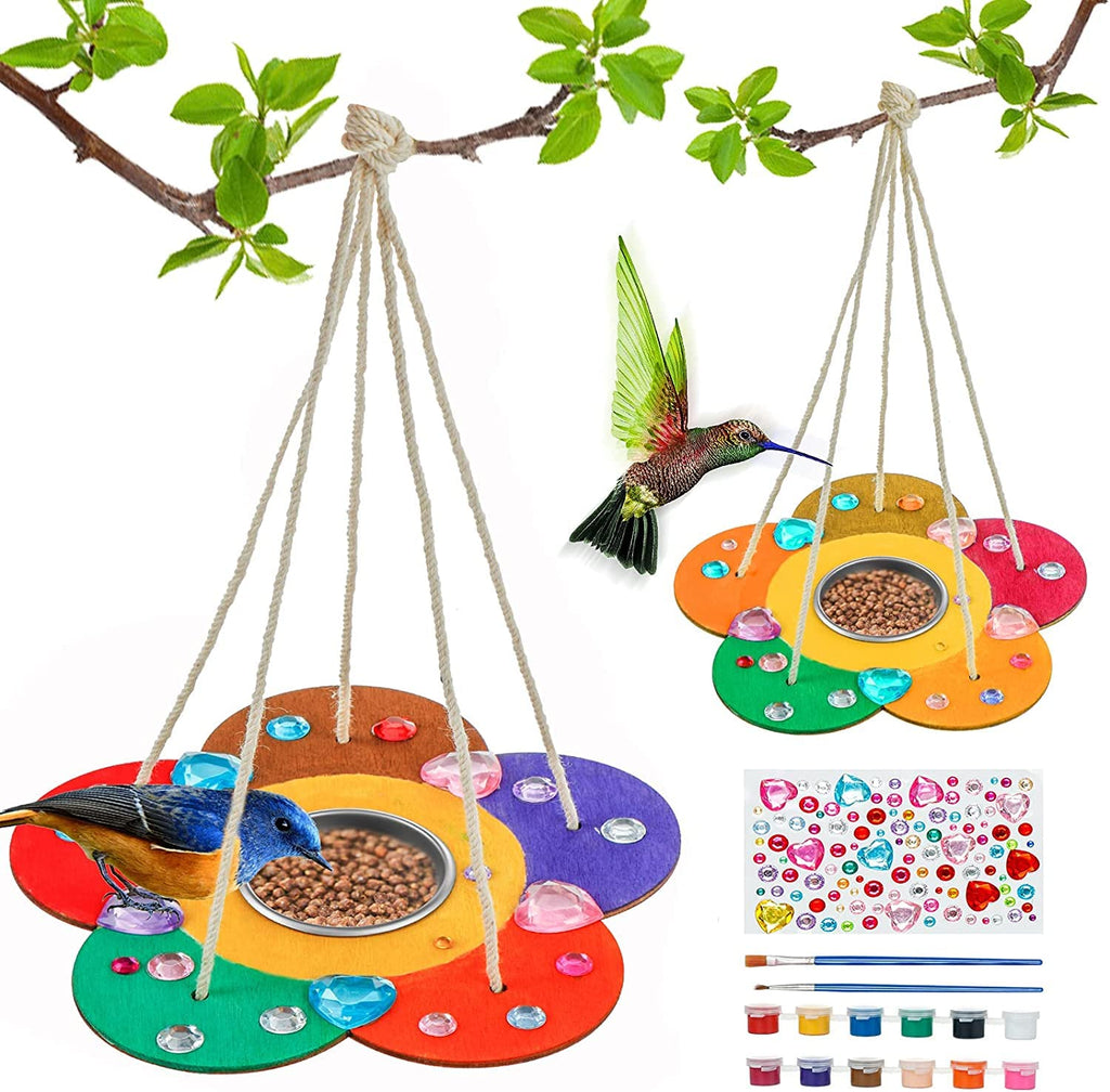 Gooidea Kids Arts and Crafts Bird Feeders for Outside, 2-Pack DIY Wooden Paint Kits Spring Outdoor Toys Holida