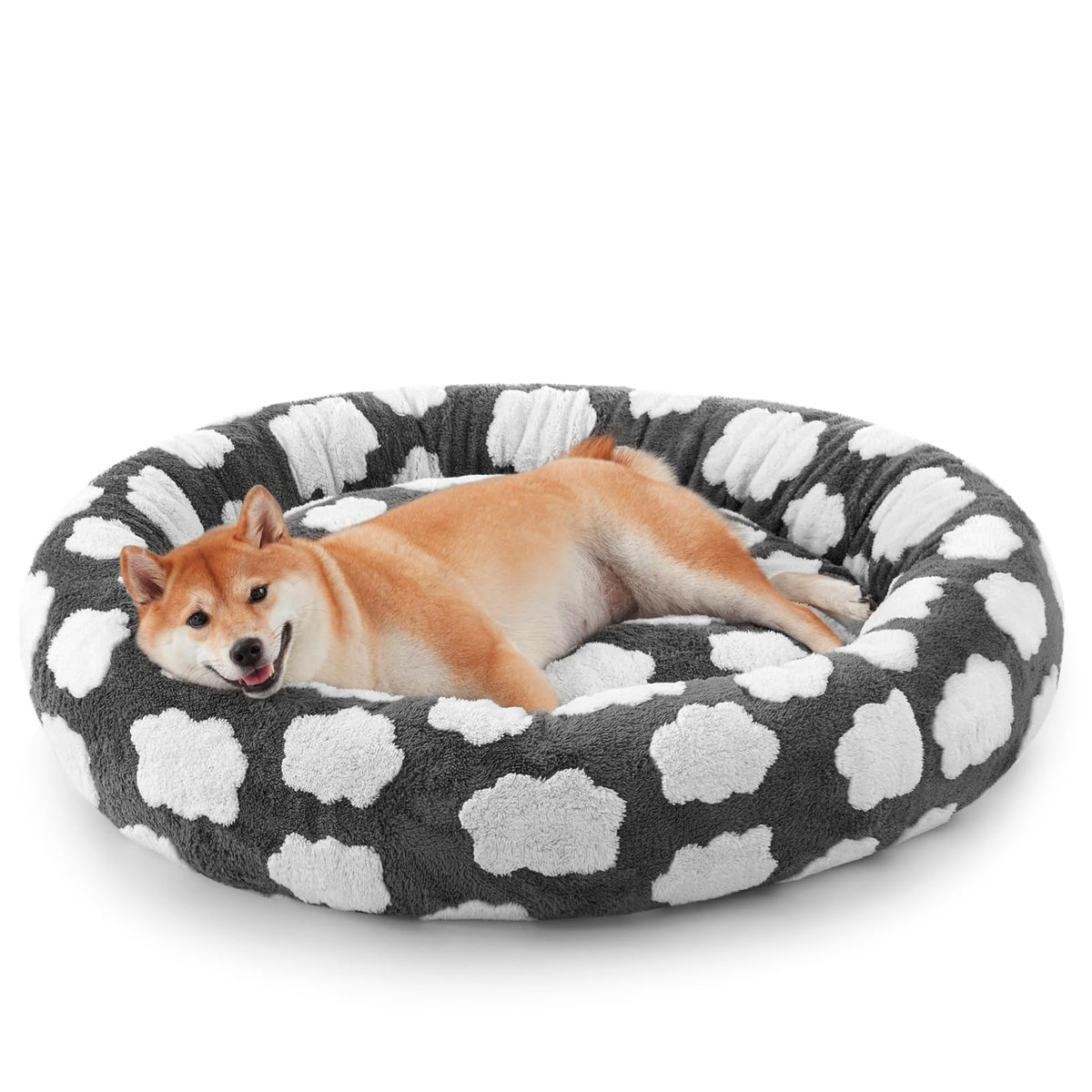 JOEJOY Donut Dog Bed Medium Size Dog, Cute Round Calming Pet Bed with Removable Washable Cover, Orthopedic Pup
