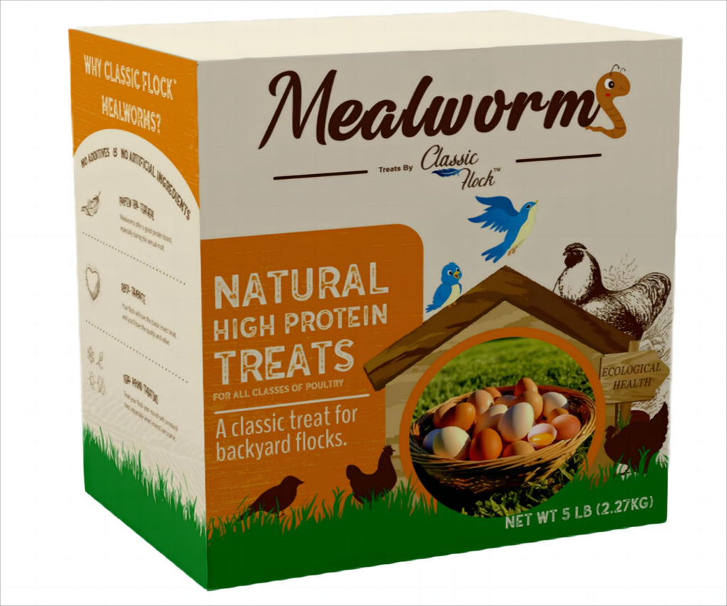 Classic Flock 5lb Dried mealworms - High Protein, Pure Natural, Delicious - Ideal for Chickens, Birds, Ducks, 