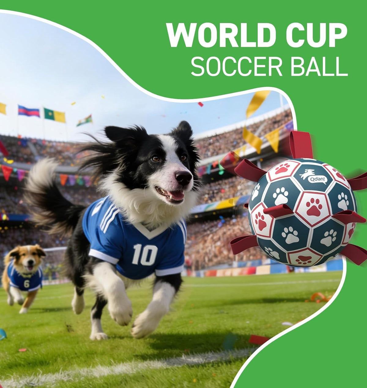 QDAN Dog Balls, World Cup Soccer Ball with Straps, Durable Herding Balls for Small Medium Pet, Puppy Birthday  - view 3