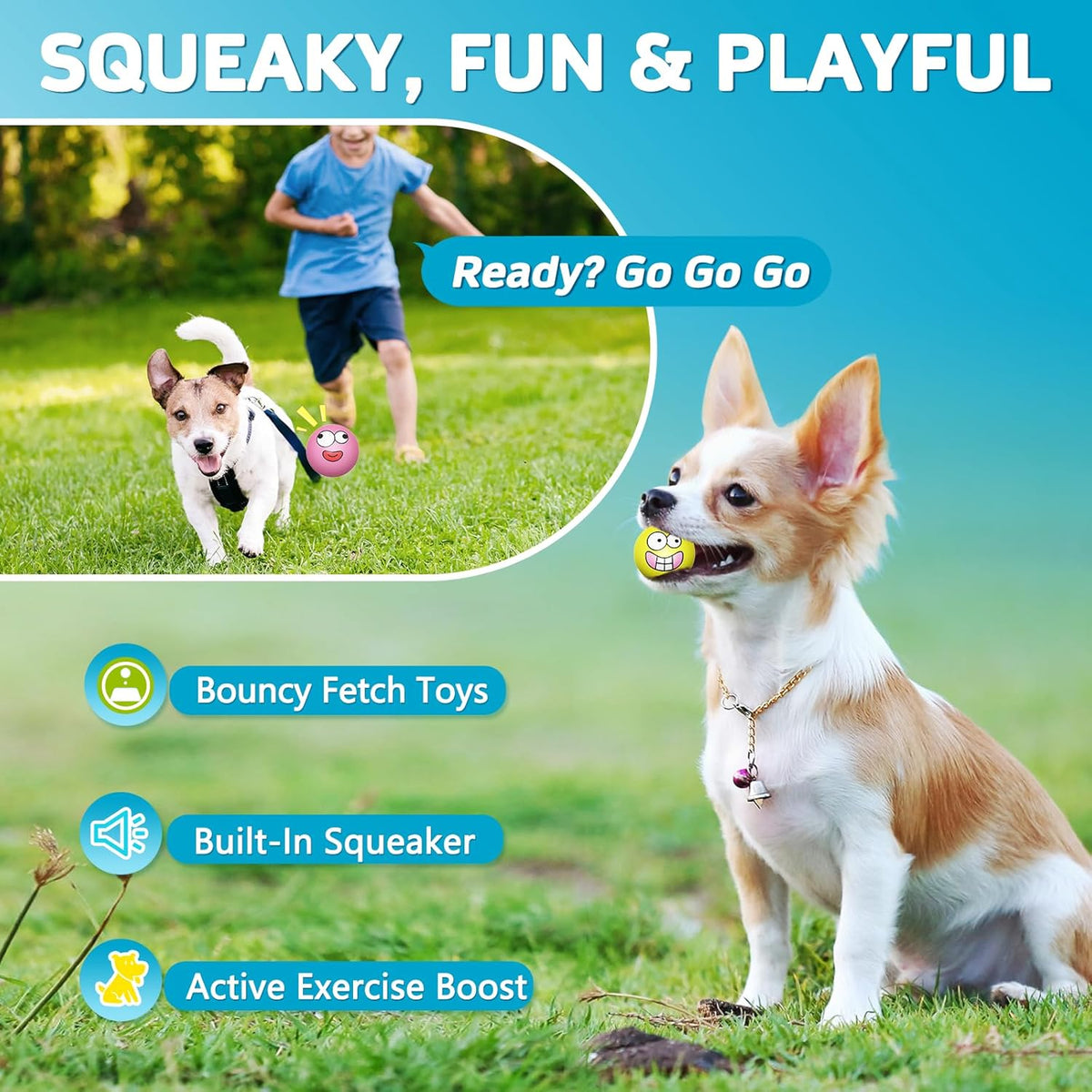 HDSX Squeaky Dog Toys Soft Latex Rubber Squeaky Dog Balls for Puppy Small Pet Dogs (8 Pack) (Round Balls) - view 5