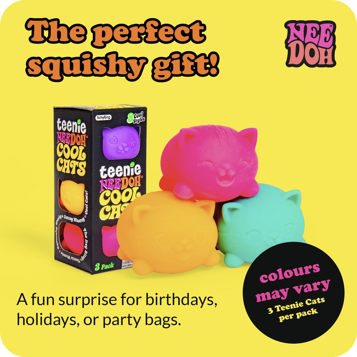 Schylling NeeDoh Teenie Cool Cat - Sensory Squeeze Toy - Contains 3 Mini Groovy Globs - 1.5" Wide - Color May  - view 4