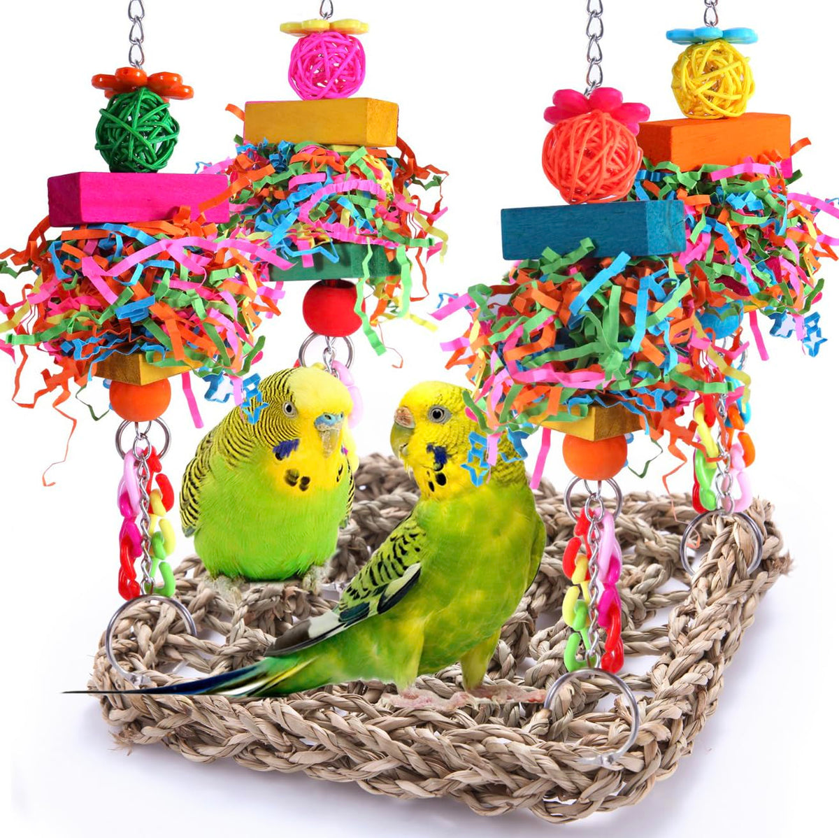 Parakeet Toys Bird Toys Conure Toys Birdcage Stands Bird Foraging Wall Seagrass Woven Hammock Swing Mat for Lo
