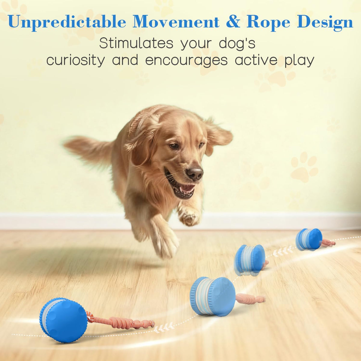 PJC Interactive Dog Toy – Automatic Electric Rolling Ball with Rope, Motion-Activated Play, Random Movement, R - view 2