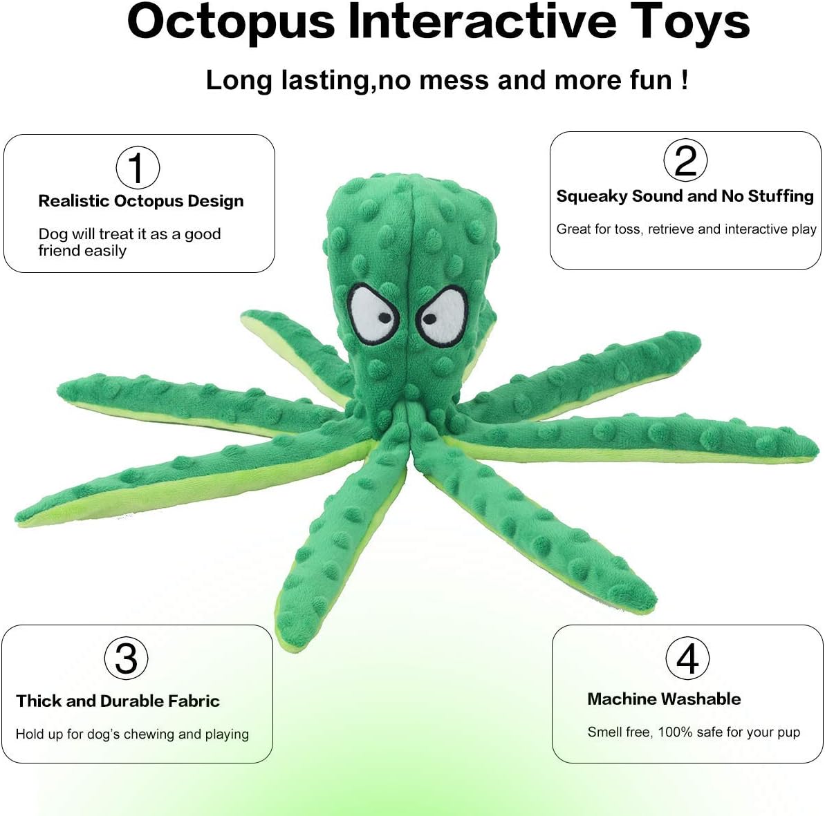 CPYOSN Dog Squeaky Toys Octopus - No Stuffing Crinkle Plush Toys for Puppy Teething, Durable Interactive Chew  - view 4