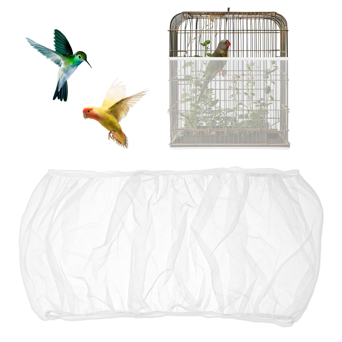 Bird Cage Seed Catcher White Bird Cage Net Cover Adjustable Birds Cages Netting Seed Catcher Stretchy Birds Ca