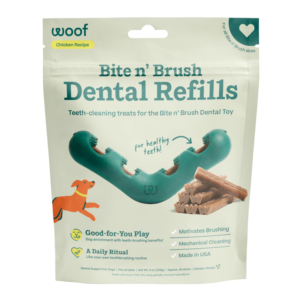 WOOF - Bite n' Brush Refills Treats for the Dog Toothbrush Toy - Scrub Plaque and Tartar from Your Dog's Teeth