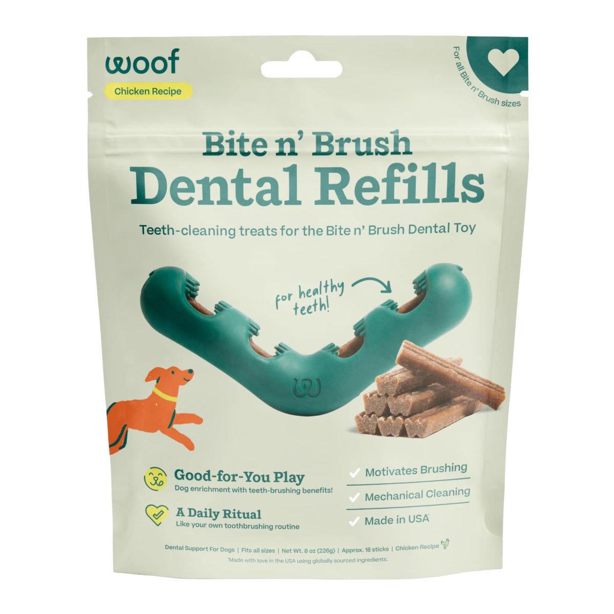 WOOF - Bite n' Brush Refills Treats for the Dog Toothbrush Toy - Scrub Plaque and Tartar from Your Dog's Teeth