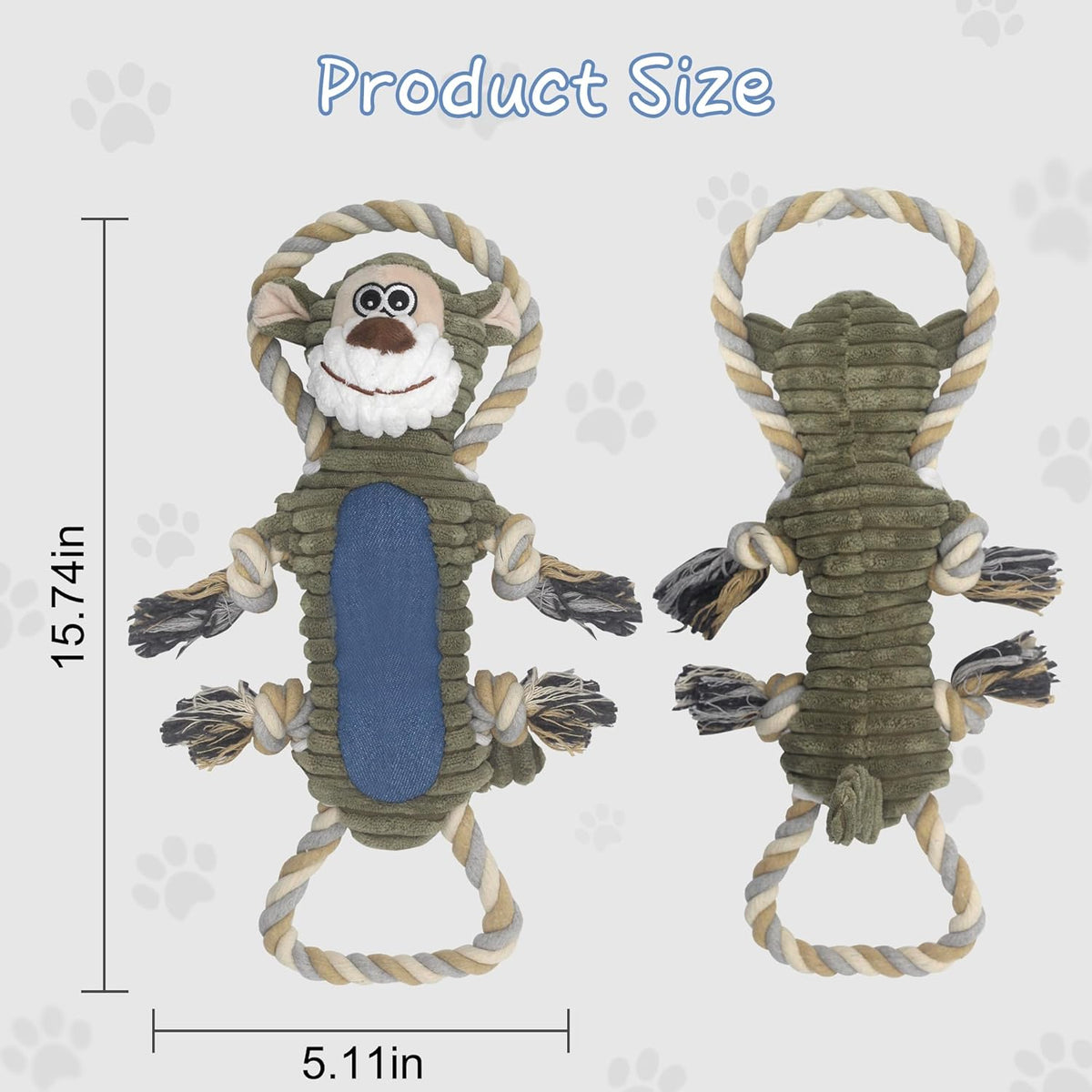 BUYPOW Funny Plush Dog Chew Toys, Squeaky Dog Toys, Interactive Tug of War Puppy Toys, Stuffed Dog Toys for Sm - view 5