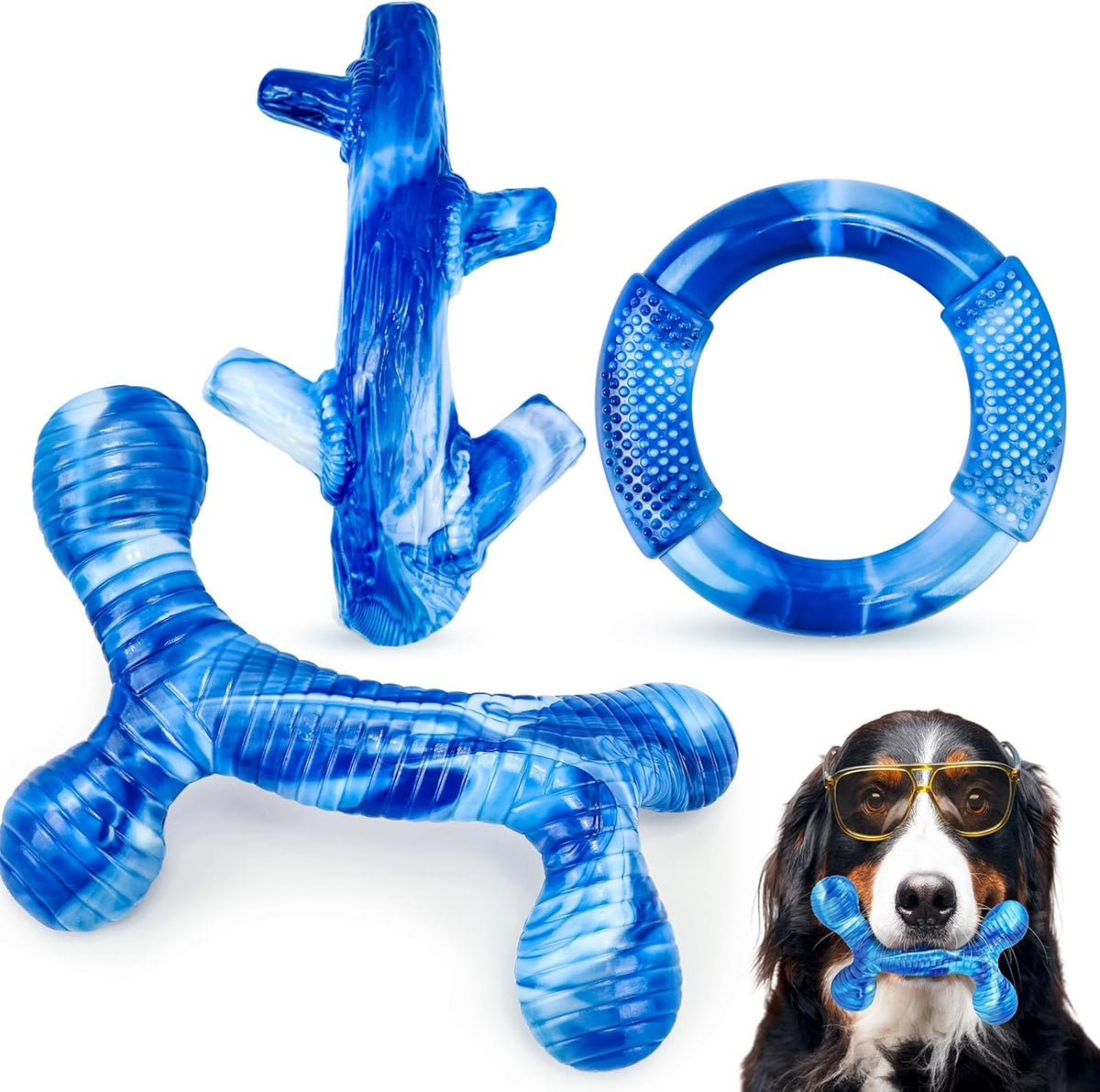Furdog 3Pack Dog Toys for Aggressive Chewers Dog Chew Toy Tough Dog Toys to Keep Them Busy Bacon Flavor Teethi
