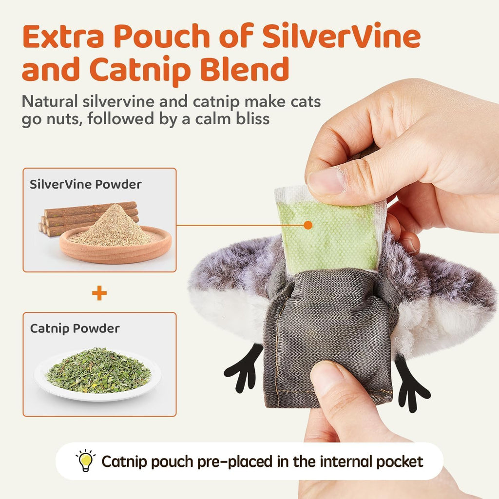 Potaroma Cat Toys Flapping Bird (No Flying), Lifelike Sandpiper Chirp Tweet, Rechargeable Touch Activated Kitt - view 7