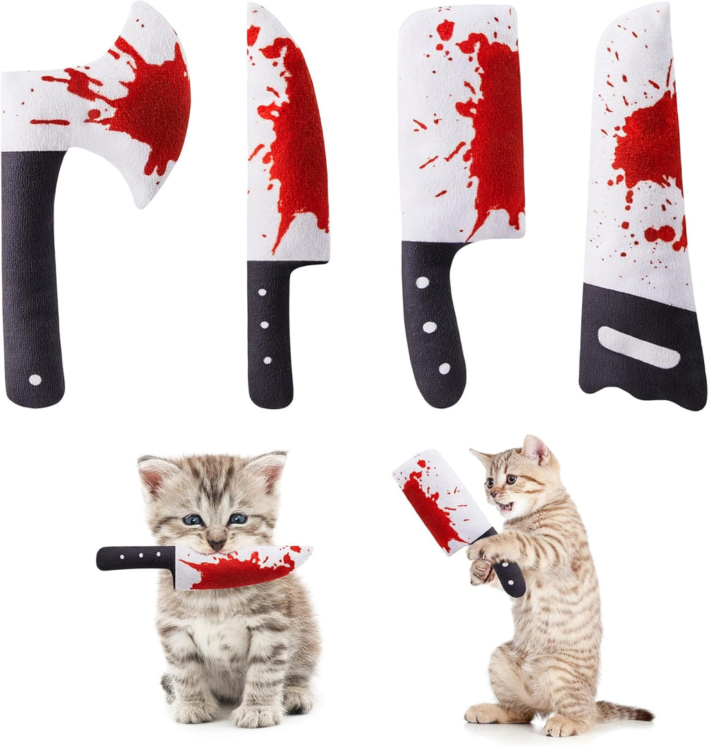Potaroma 4Pcs Cat Toys, Horror Halloween Knife-Shaped Kitten Catnip Crinkly Sound Toys, Indoor Exercise for Al