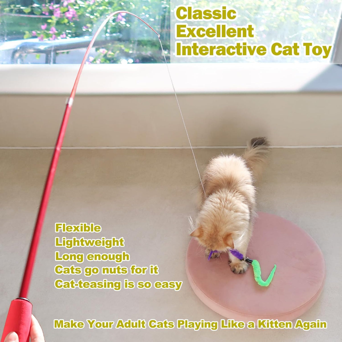 Cat Toys for Indoor Cats, Interactive Cat Toy 2PCS Retractable Wand Toy and 9PCS Cat Feather Toys Refills, Fun - view 2
