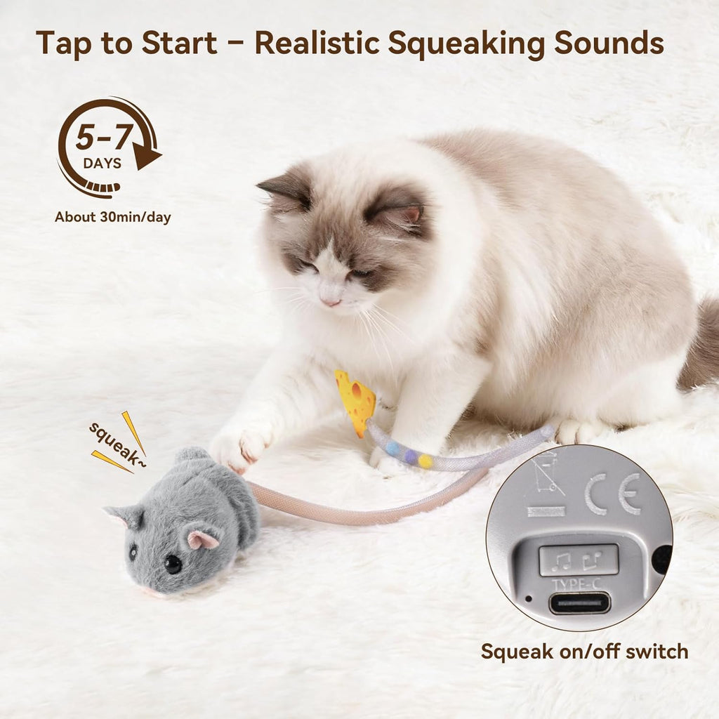 Migipaws Interactive MigiMouse Cat Toy 360° Rolling & Spin with Wiggling Tail for Indoor Cats Smart Motion Sen - view 3