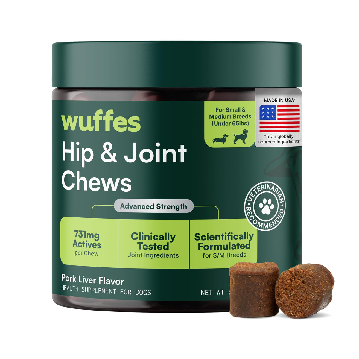 Wuffes Advanced Dog Hip and Joint Supplement with Glucosamine, Chondroitin, Omega 3, MSM, and Green Lipped Mus