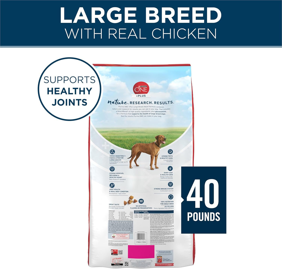 Purina ONE Plus Large Breed Adult Dog Food Dry Formula, Real Protein Rich Natural Chicken Flavor - 40 lb. Bag - view 6