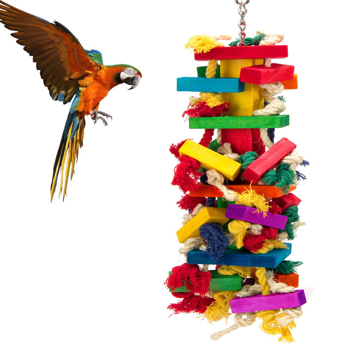 Extra Large Natural Wood Bird Toys for Macaws, African Grey, Parrots Gifts