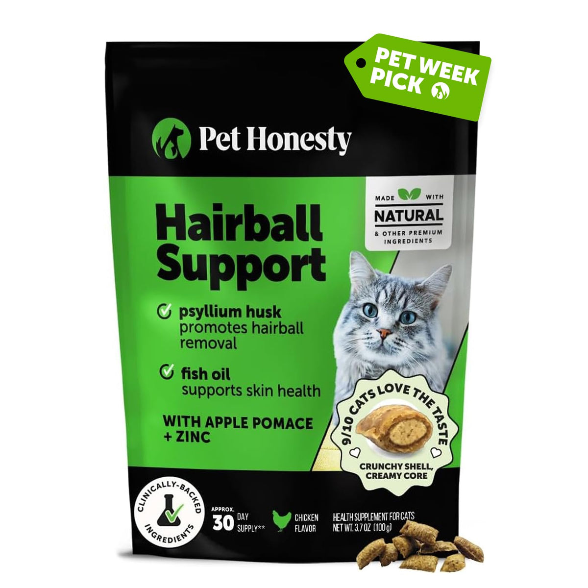 Cat Hairball Support Crunchy & Creamy Chews, Hairball Remedy Treats, Cat Furball Treatment, Supports Skin & Co