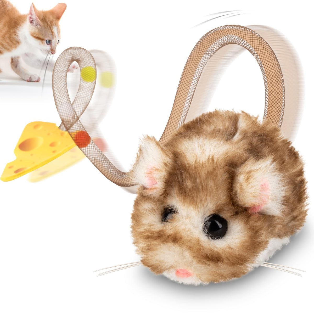 Migipaws Interactive MigiMouse Cat Toy 360° Rolling & Spin with Mesh Plastic Tail for Indoor Cats Smart Motion