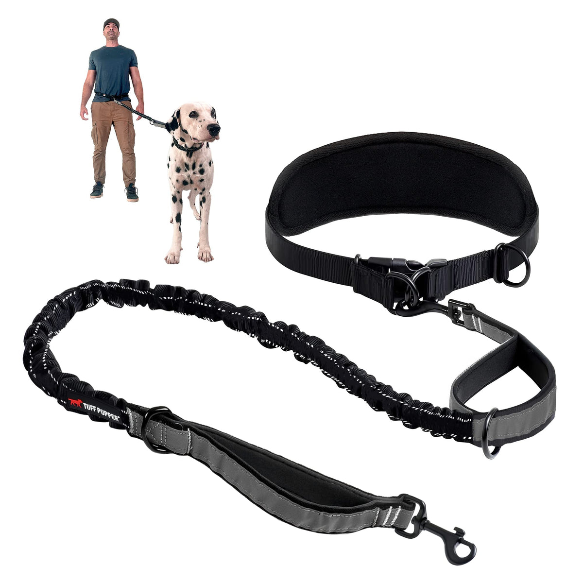 Tuff Pupper Heavy Duty Hands Free Dog Leash | One Large Dog Up to 125 lbs | Comfortable Shock Absorbing Bungee