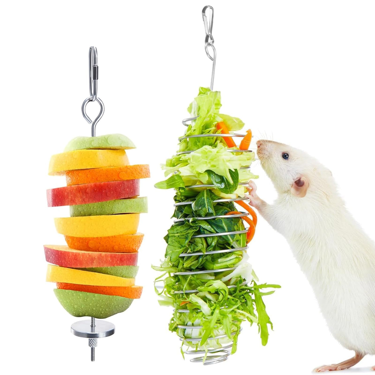2Pcs Rat Enrichment Toys, 304 Stainless Steel Rat Foraging Toy for Fruit Vegetable Holder, Fancy Mice Cage Acc