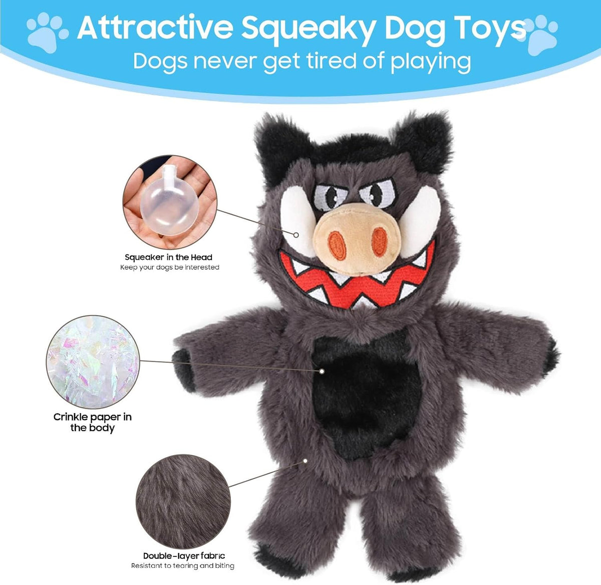 5 Pack Squeaky Dog Toys.Tough Plush Chew Toys for Dogs.Interactive Dog Toys to Keep Small Medium Large Breed D - view 3